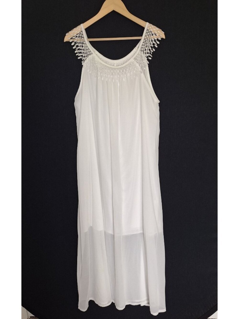 💙 White Market Crochet Lace Maxi Nightgown Size XL Sleeveless Sleep Dress